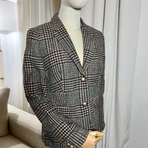 J. Crew Schoolboy Blazer Plaid Houndtooth 100% Wool, Fully Lined Size 6